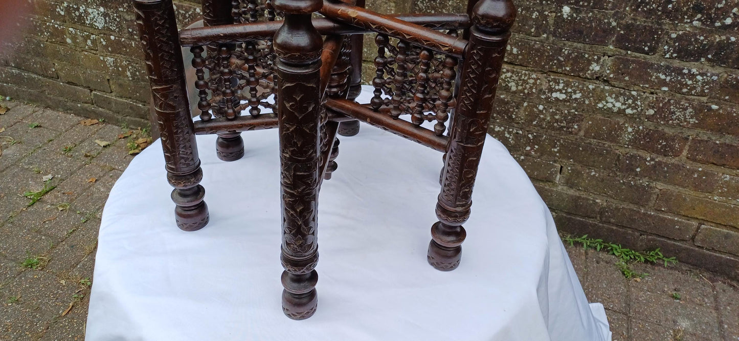 Amazing Wooden Base to this Vintage Benares Brass Coffee or Side Table. Superb Turned Ornate Base.
