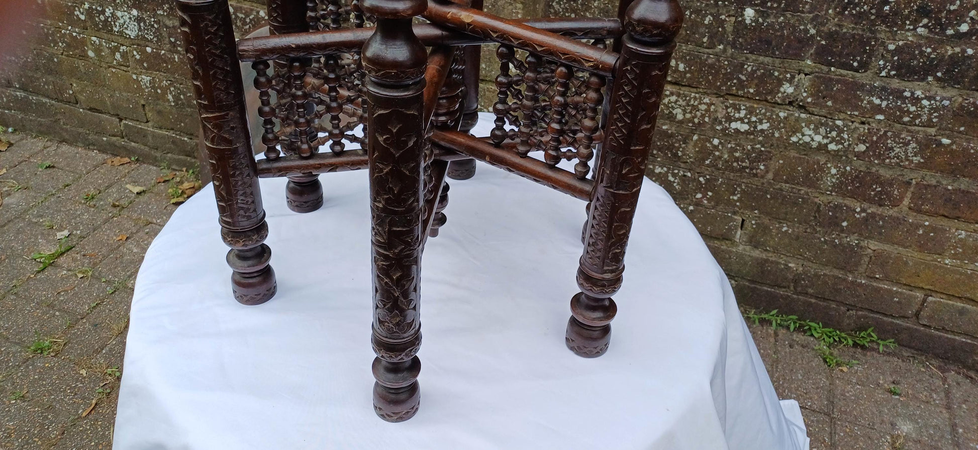 Amazing Wooden Base to this Vintage Benares Brass Coffee or Side Table. Superb Turned Ornate Base.