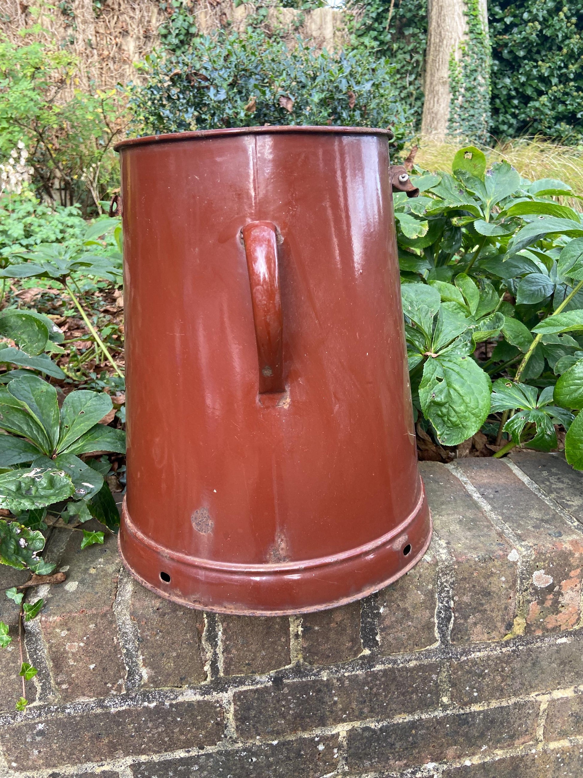 Super large metal vase or planter or bucket or storage stand. Original painted metal container from 1900s - possibly a milk container?