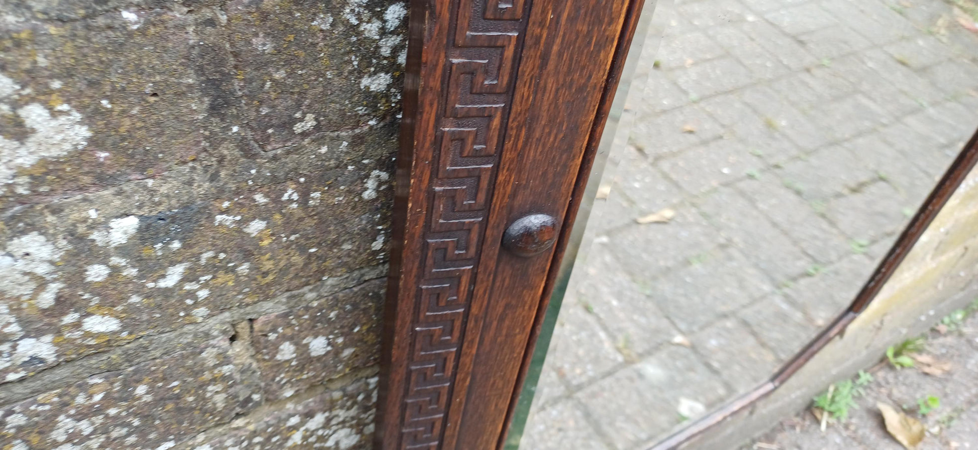 Very Large Hexagonal 1920s Vintage Oak Bevelled Mirror Great Condition.