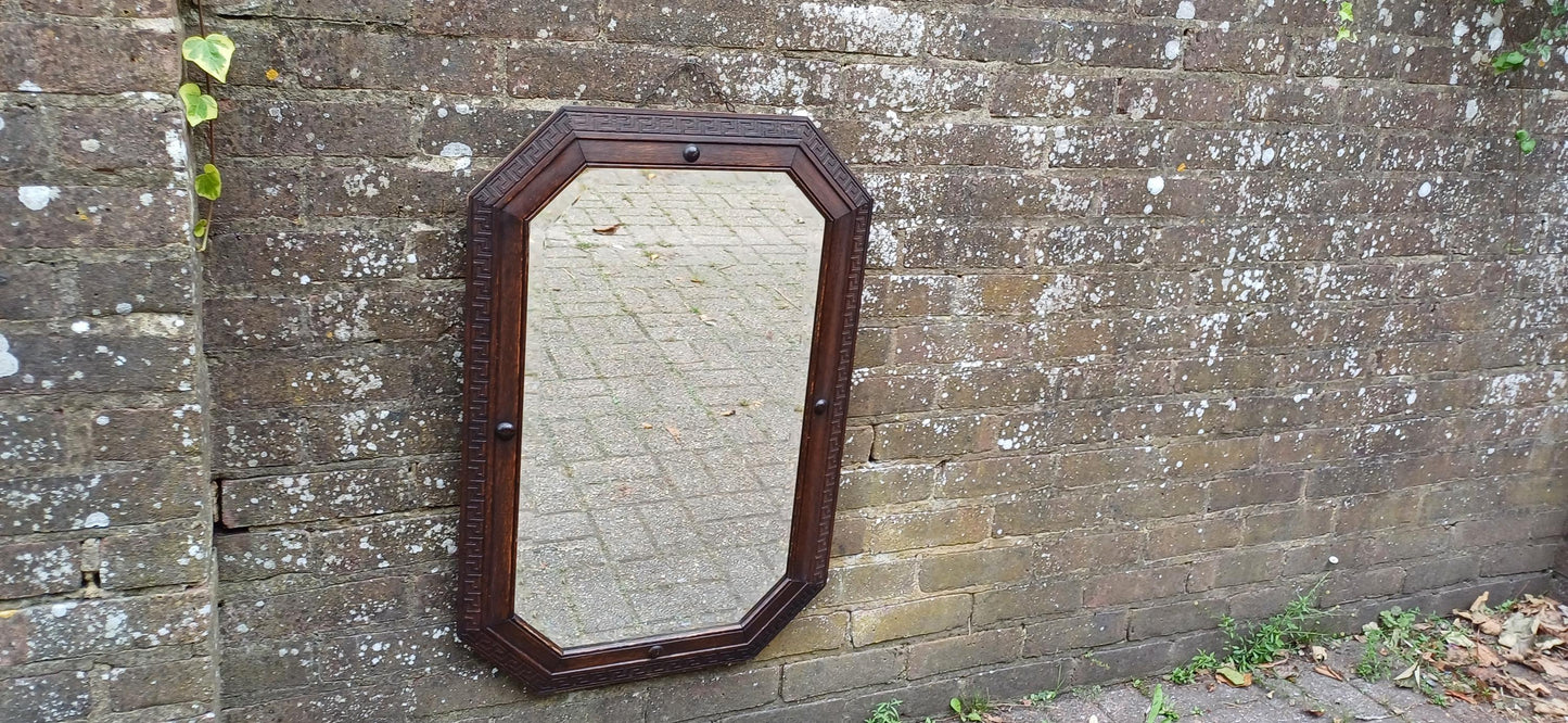 Very Large Hexagonal 1920s Vintage Oak Bevelled Mirror Great Condition.
