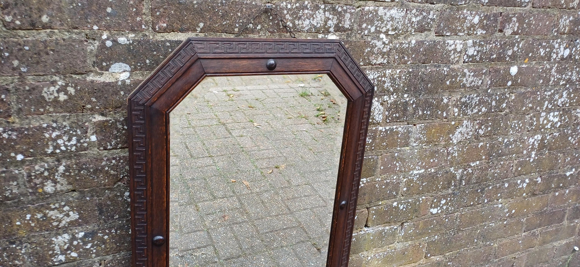 Very Large Hexagonal 1920s Vintage Oak Bevelled Mirror Great Condition.