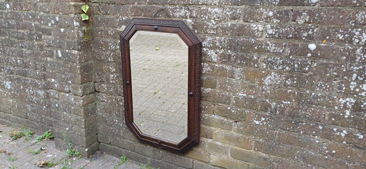 Very Large Hexagonal 1920s Vintage Oak Bevelled Mirror Great Condition.