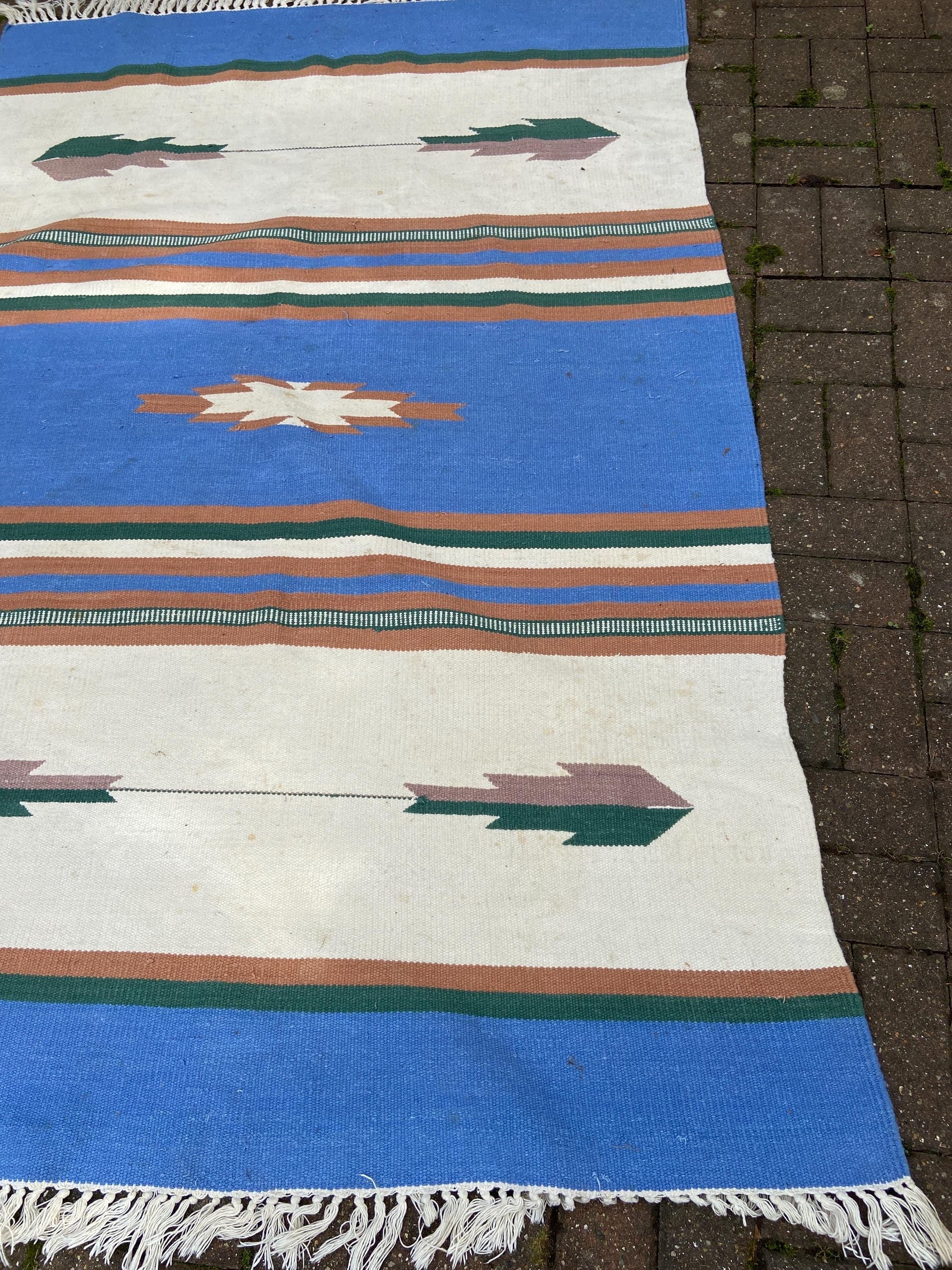 Vibrant Vintage Kilim Rug - 80" x 60" (203cm x 152cm) - blues, browns, creams