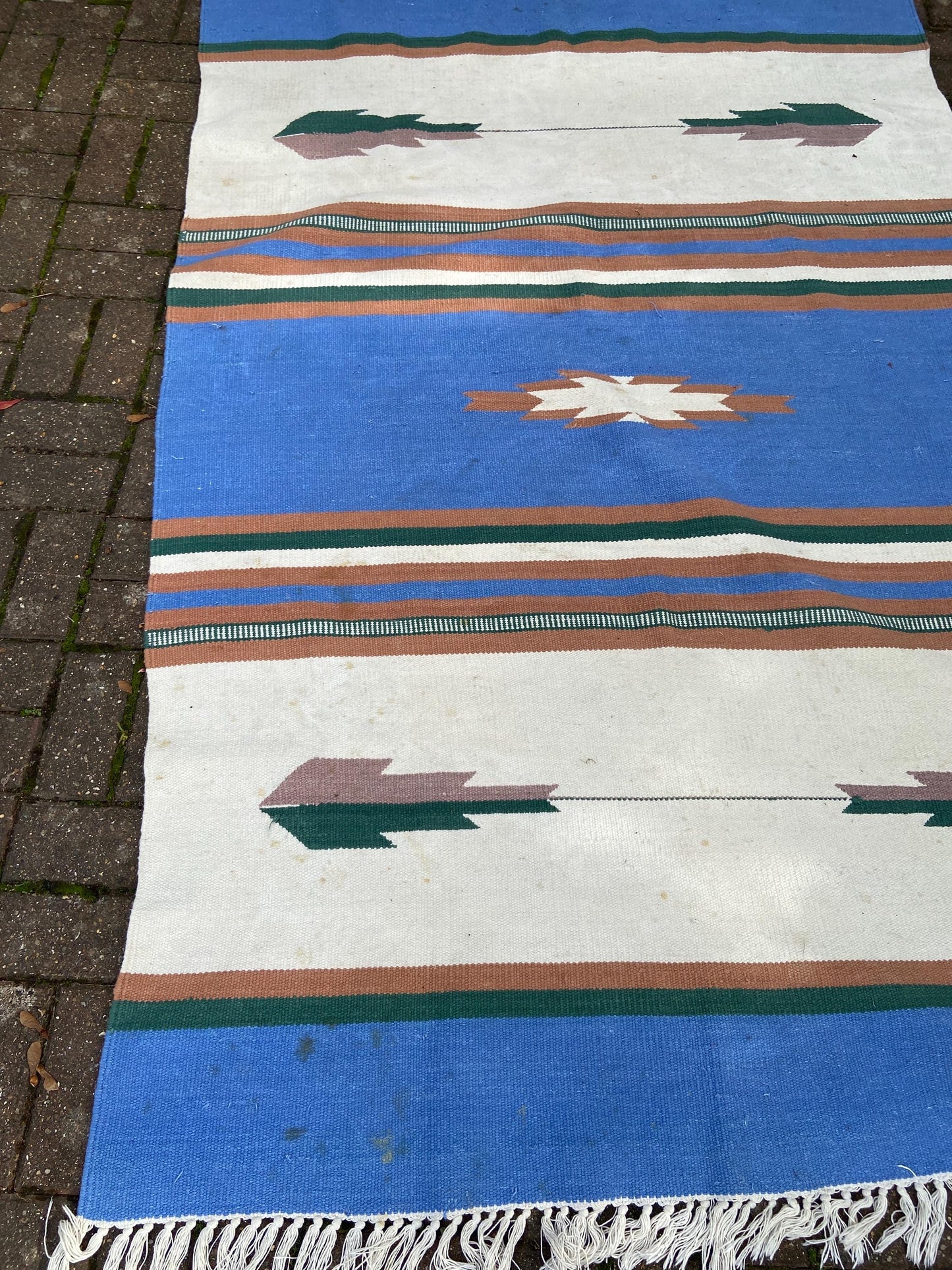 Vibrant Vintage Kilim Rug - 80" x 60" (203cm x 152cm) - blues, browns, creams