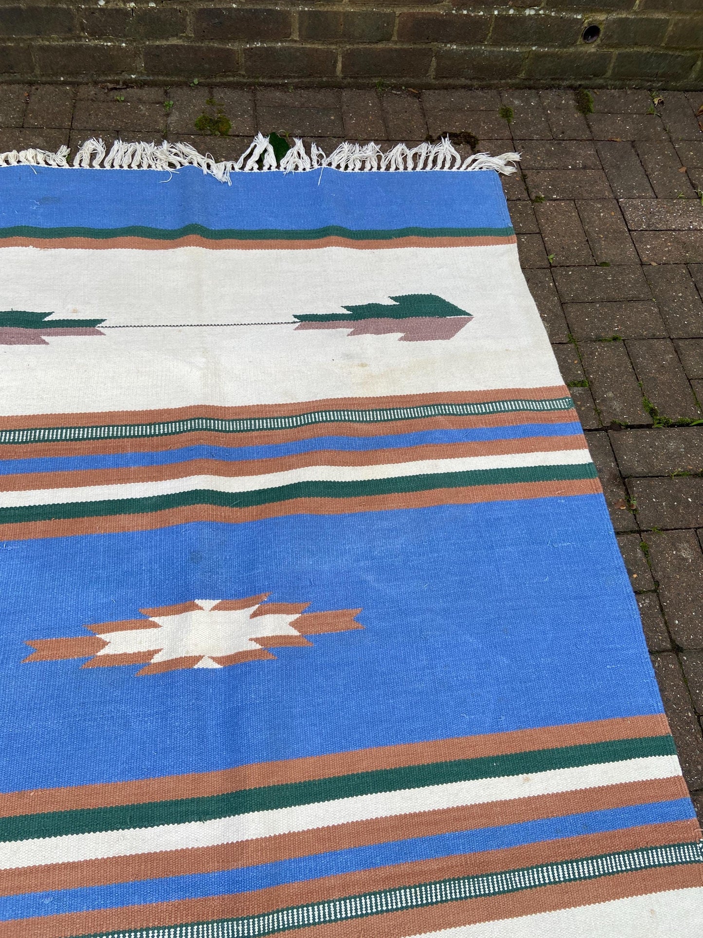 Vibrant Vintage Kilim Rug - 80" x 60" (203cm x 152cm) - blues, browns, creams