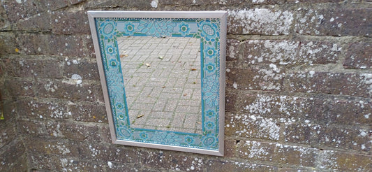 Funky Classic Vintage Retro 70s Wall Mirror ‘Braddell’ Blue Turquoise Flower Decoration.
