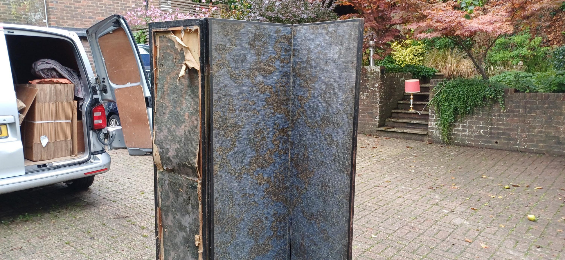Oriental Bohemian Vintage Late Victorian 3 Fold Screen Room Divider