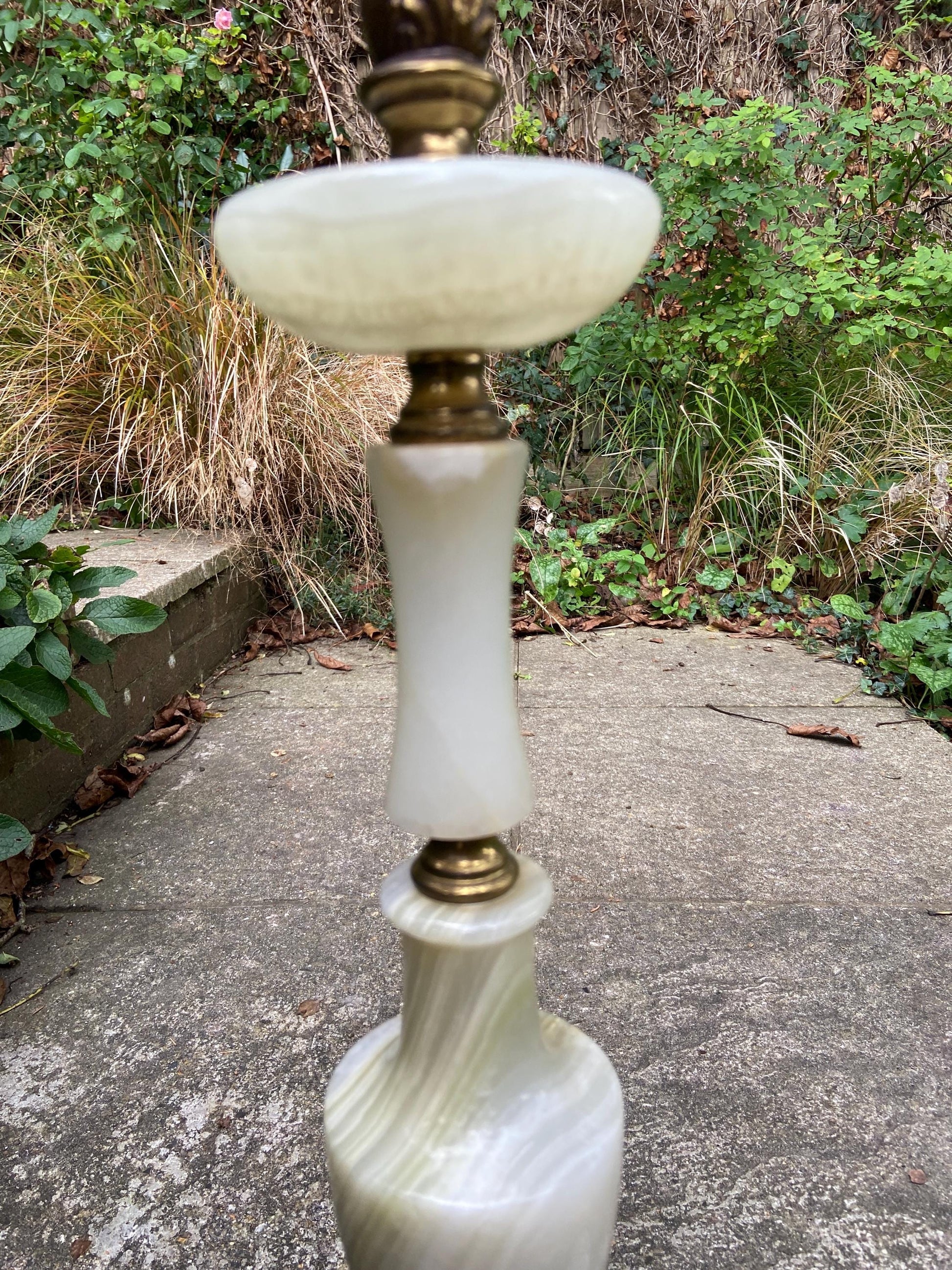 Very tall and attractive vintage onyx and metal table lamp, or floor lamp - 70cm tall