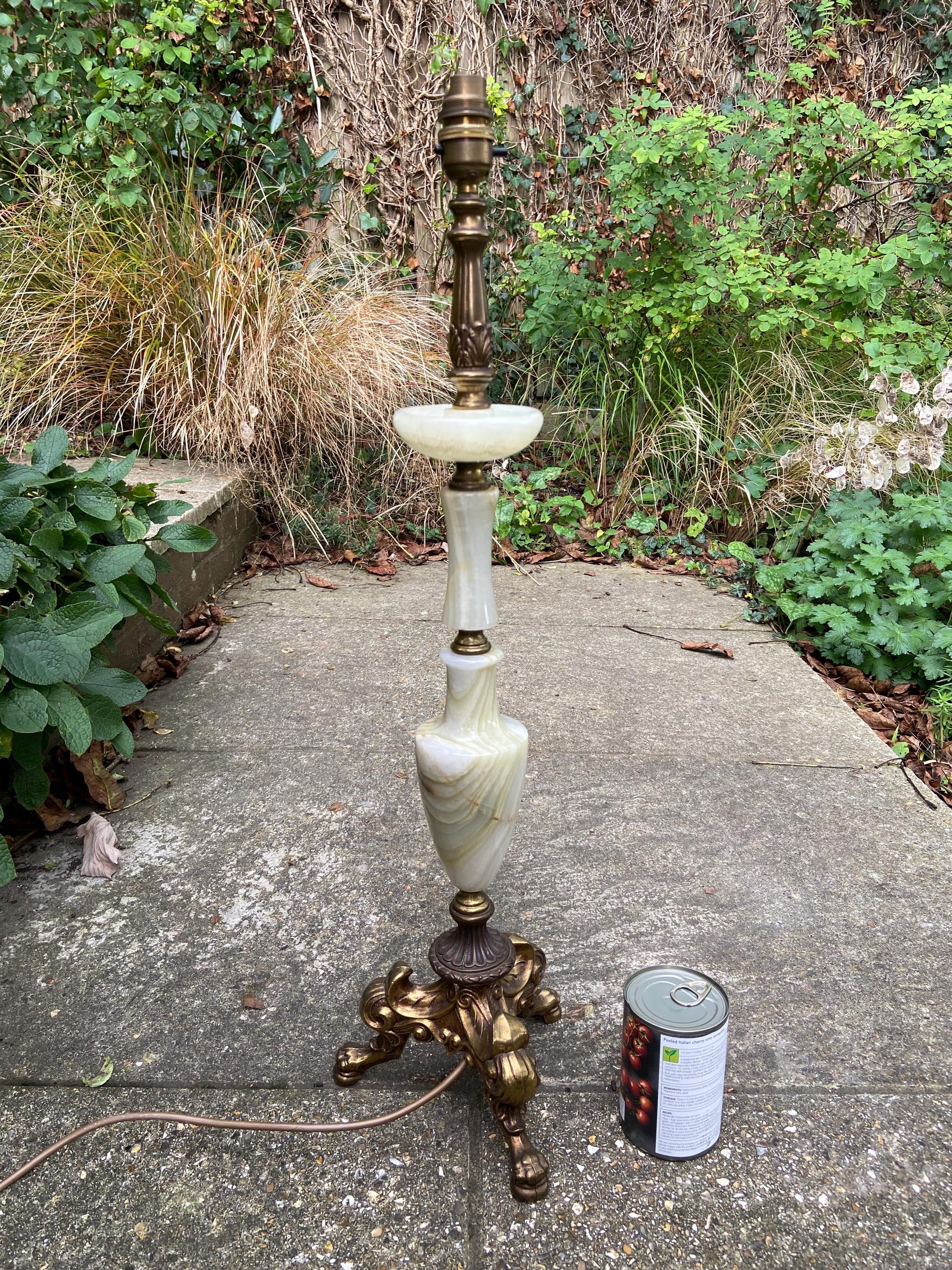 Very tall and attractive vintage onyx and metal table lamp, or floor lamp - 70cm tall