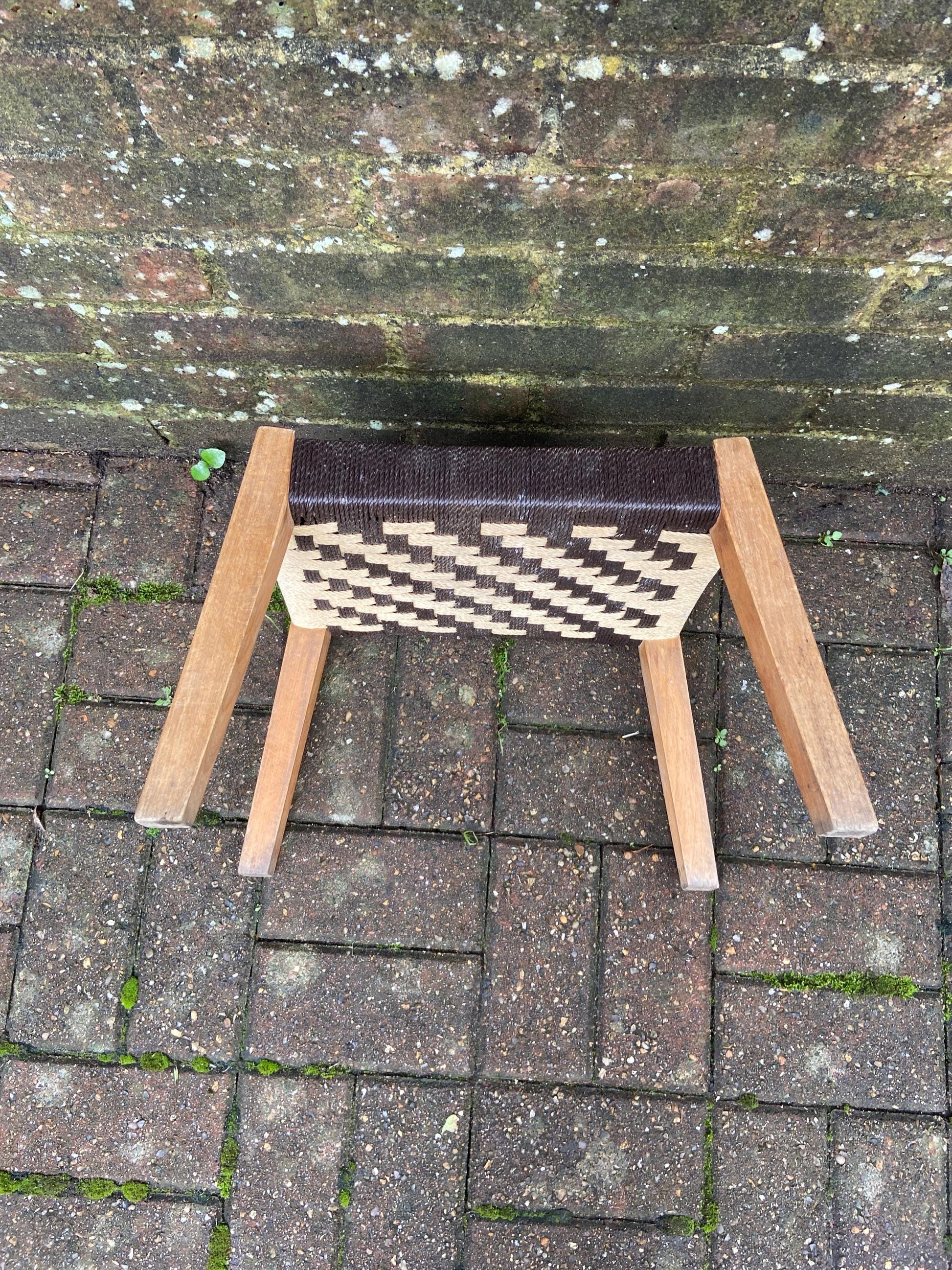 Retro String Woven Stool with rustic coloured string and finish