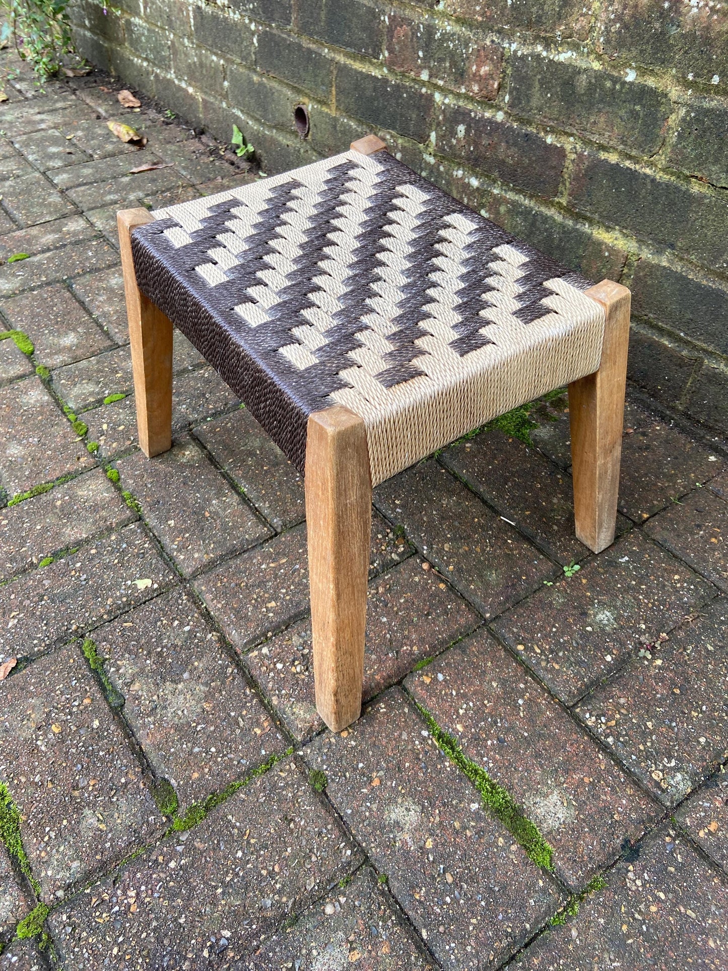 Retro String Woven Stool with rustic coloured string and finish