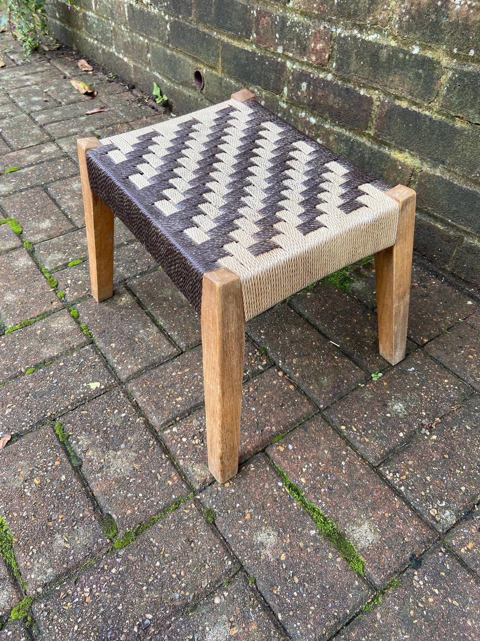 Retro String Woven Stool with rustic coloured string and finish