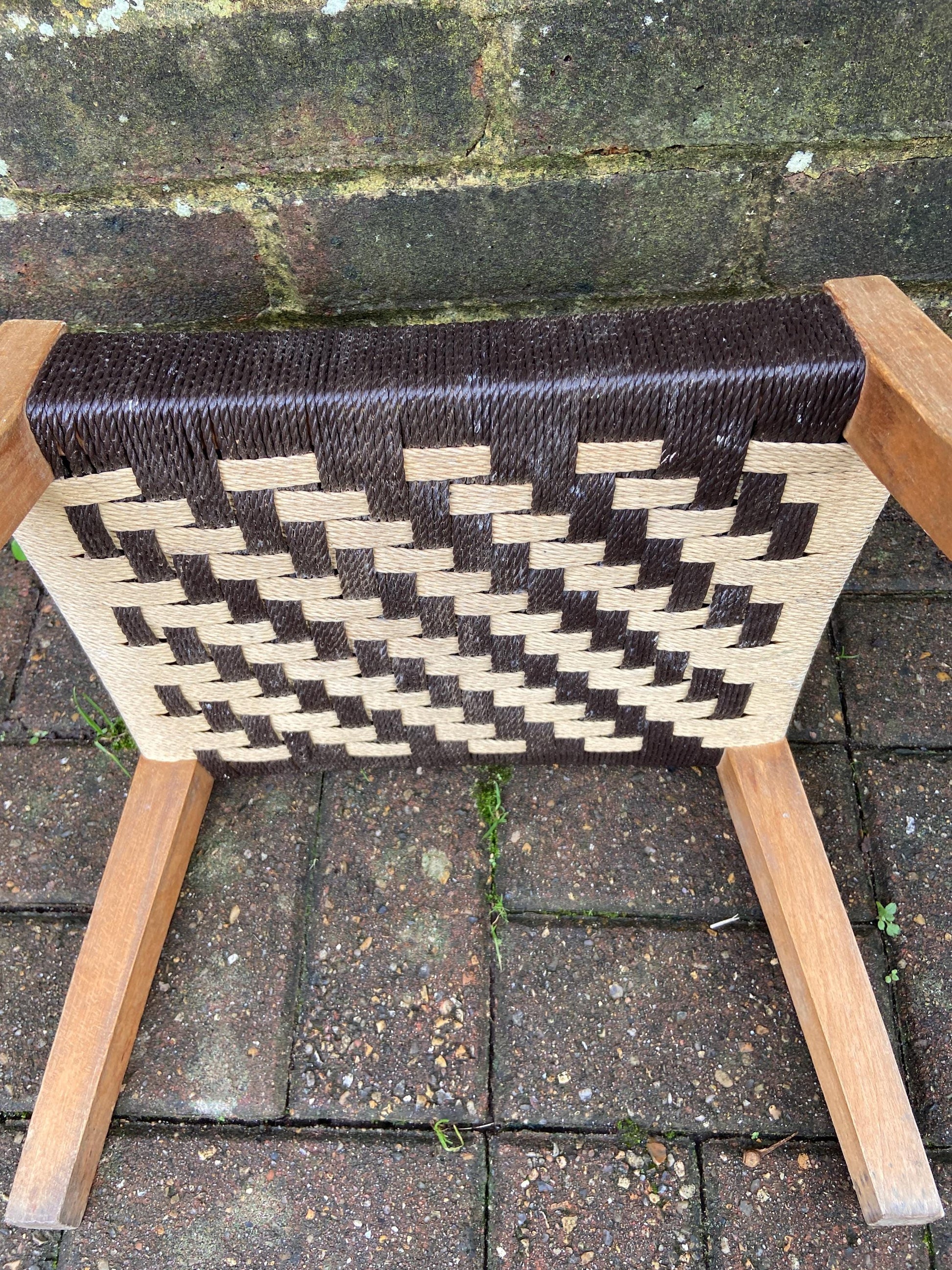 Retro String Woven Stool with rustic coloured string and finish