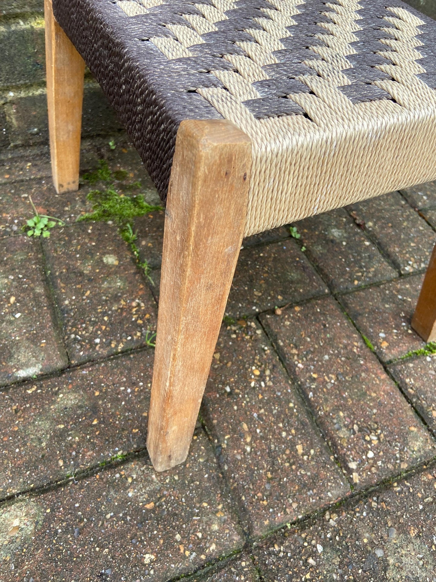 Retro String Woven Stool with rustic coloured string and finish