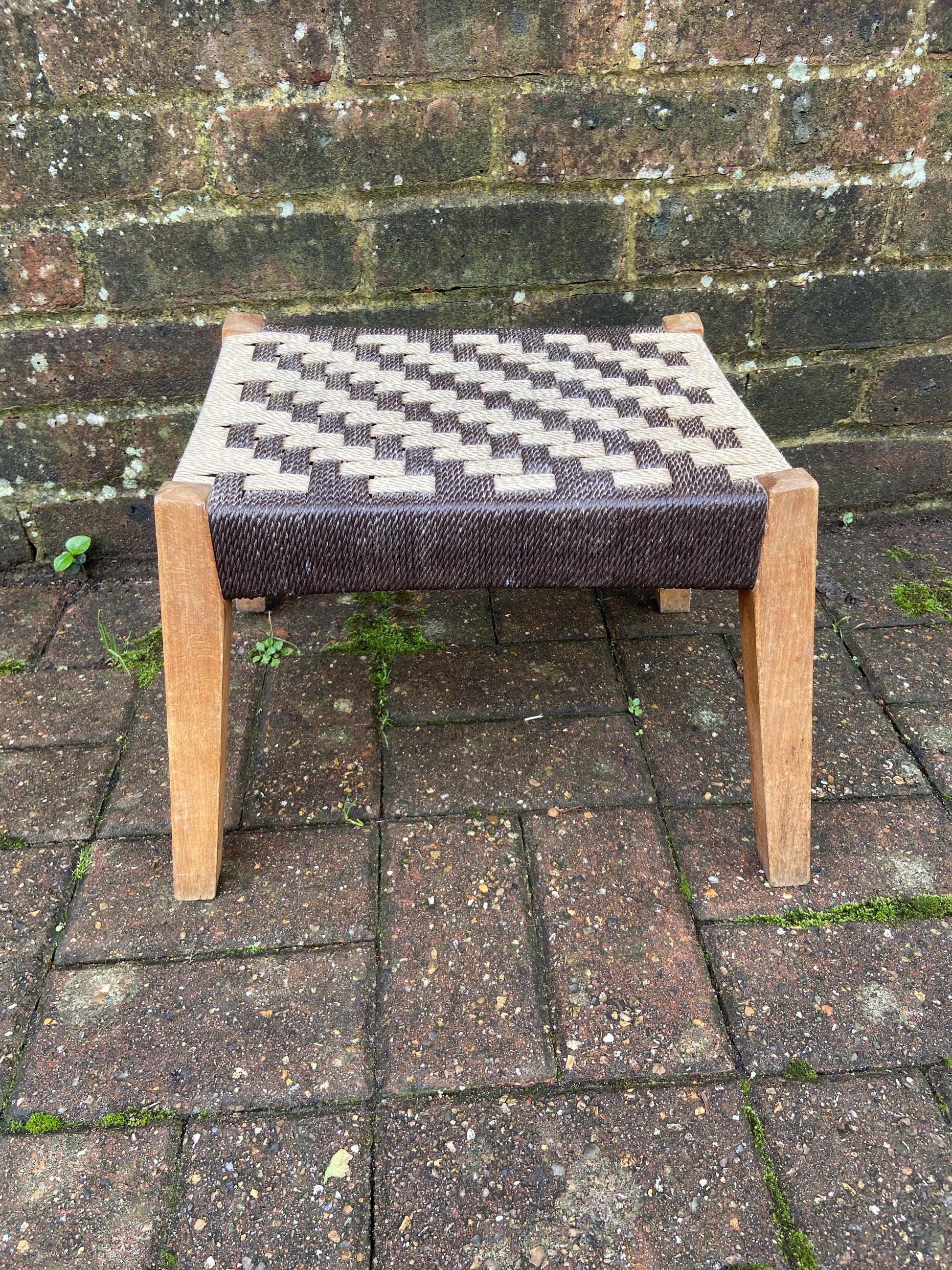 Retro String Woven Stool with rustic coloured string and finish