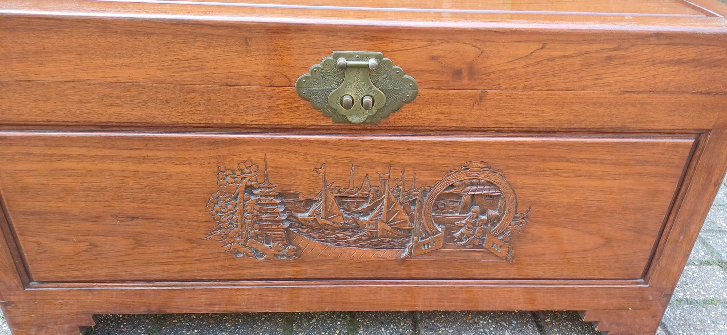 Vintage Carved Camphor Wood Asian Oriental Box / Chest / Trunk/ Coffee Table Near Mint Condition Free Hand Delivery