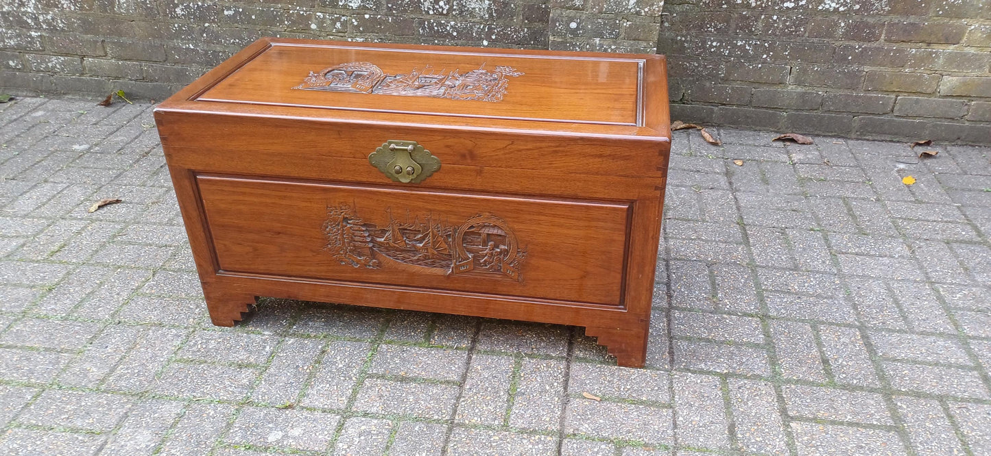Vintage Carved Camphor Wood Asian Oriental Box / Chest / Trunk/ Coffee Table Near Mint Condition Free Hand Delivery
