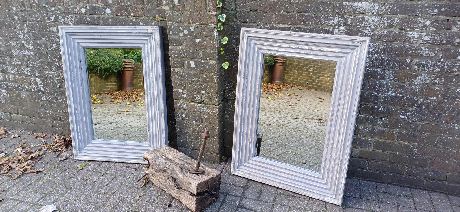 Superb Pair of Very Large Painted Grey Mirrors Bespoke Distressed Contemporary Finish Bevelled Glass. Free Hand Delivery.