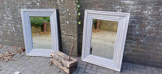 Superb Pair of Very Large Painted Grey Mirrors Bespoke Distressed Contemporary Finish Bevelled Glass. Free Hand Delivery.