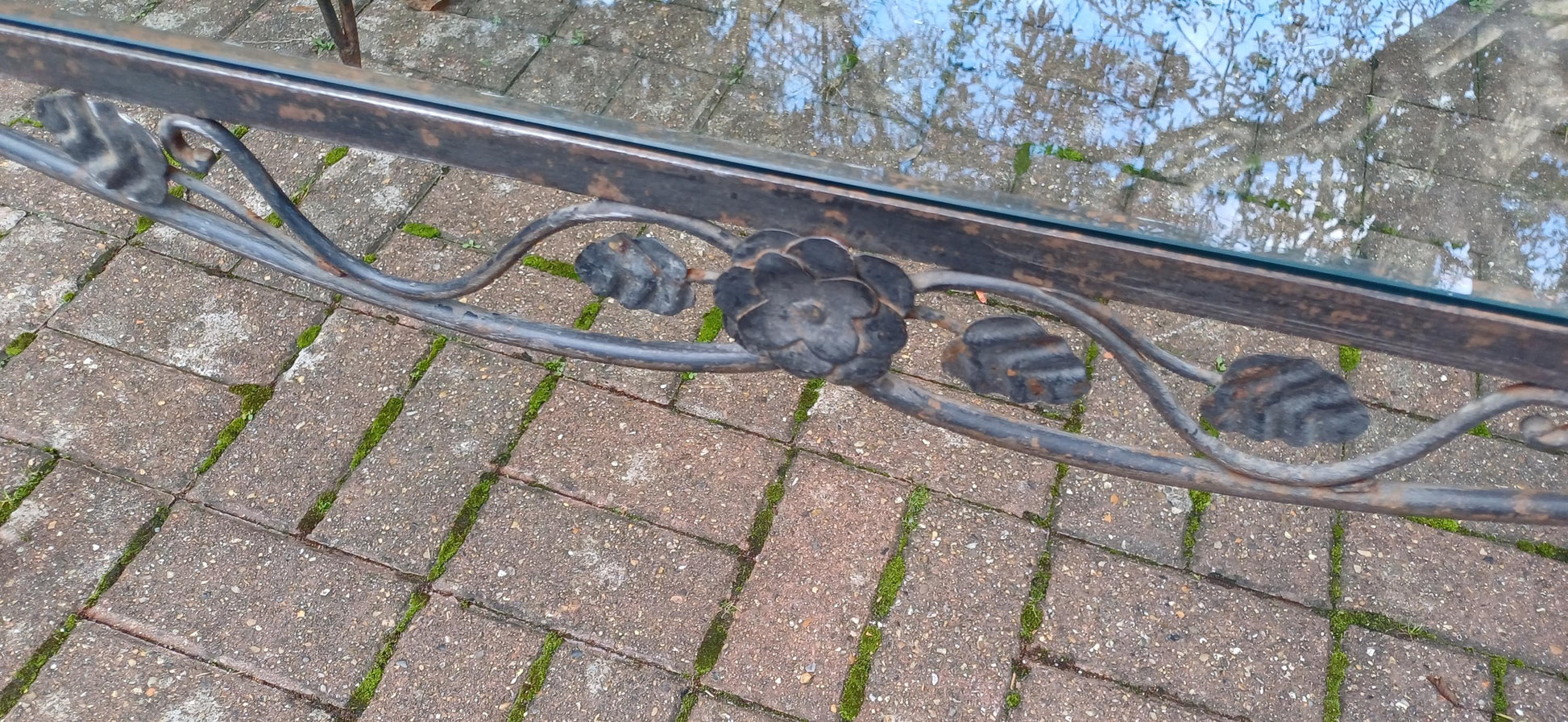 Imposing Upcycled Age Worn Effect Huge Iron and Glass Coffee Table New 1cm Thick Glass Surface. Free Hand Delivery.