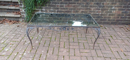 Imposing Upcycled Age Worn Effect Huge Iron and Glass Coffee Table New 1cm Thick Glass Surface. Free Hand Delivery.