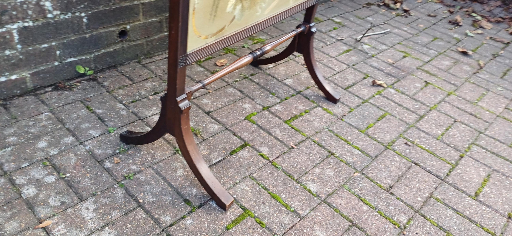 Huge Imposing Victorian Mahogany Fire Screen with Bird of Paradise Embroidery Needlework. Free Hand Delivery.