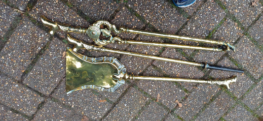Large Restored Victorian Brass Fire Irons Tools with Unusual Log Branch Motif Decoration Simply Superb Quality Poker Shovel Tongs