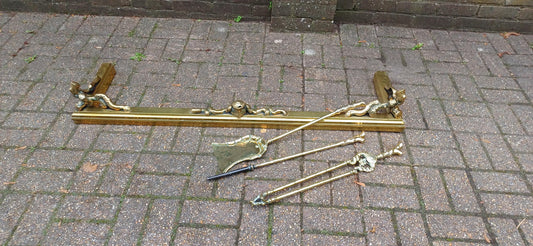 Large Restored Victorian Brass Fender with Matching Fire Irons Superb Quality and Beautifully Preserved Free Hand Delivery