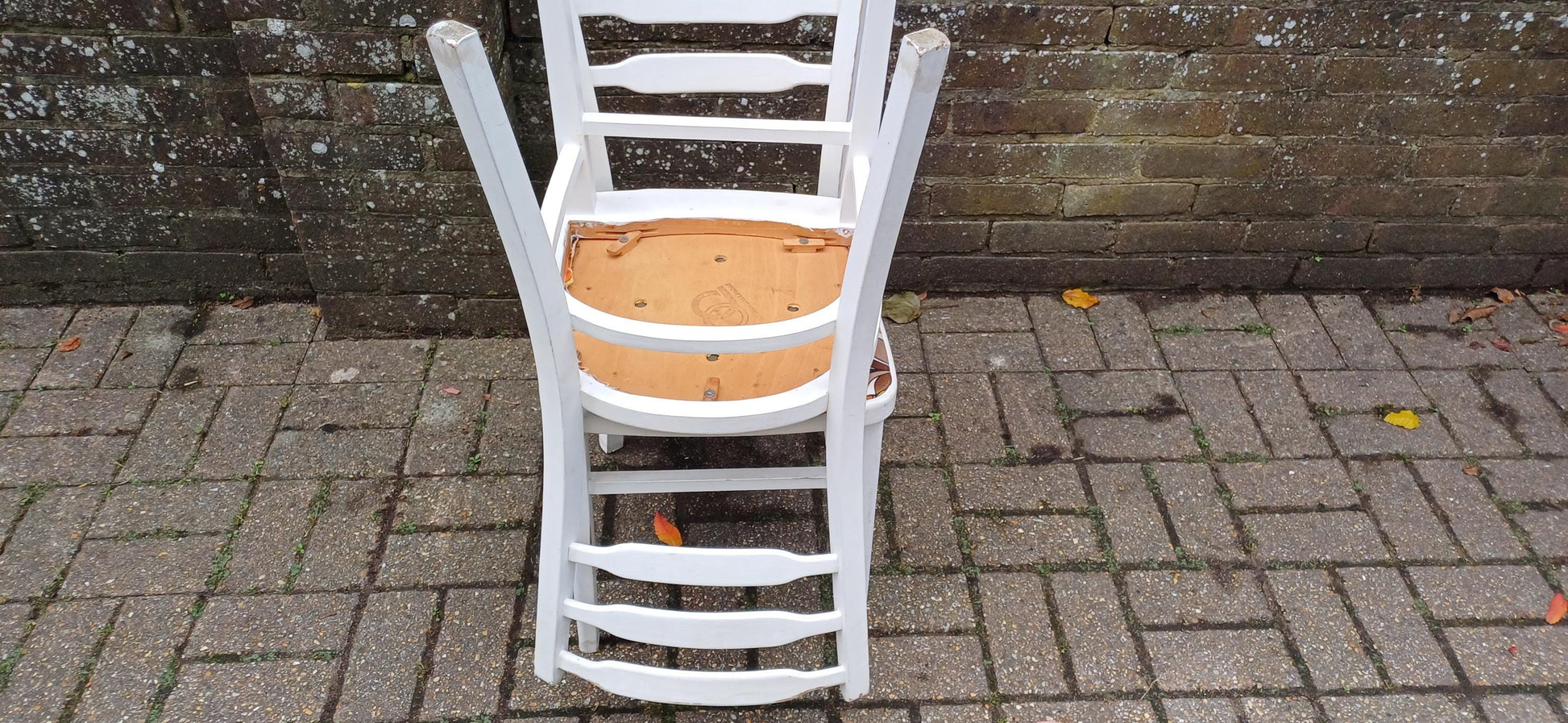 Pair of Vintage Retro 70s Painted Shabby Chic Kitchen Chairs Newly Upholstered.