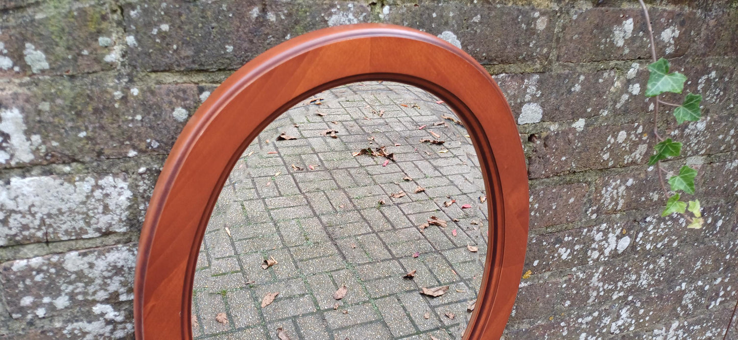 French Fruitwood Oval Decorative Mirror with Bevelled Glass