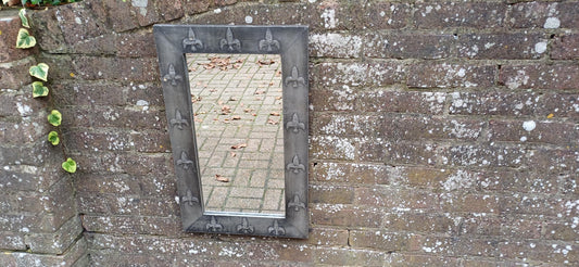 French 80s Decorative Vintage Grey Metal Pewter Mirror