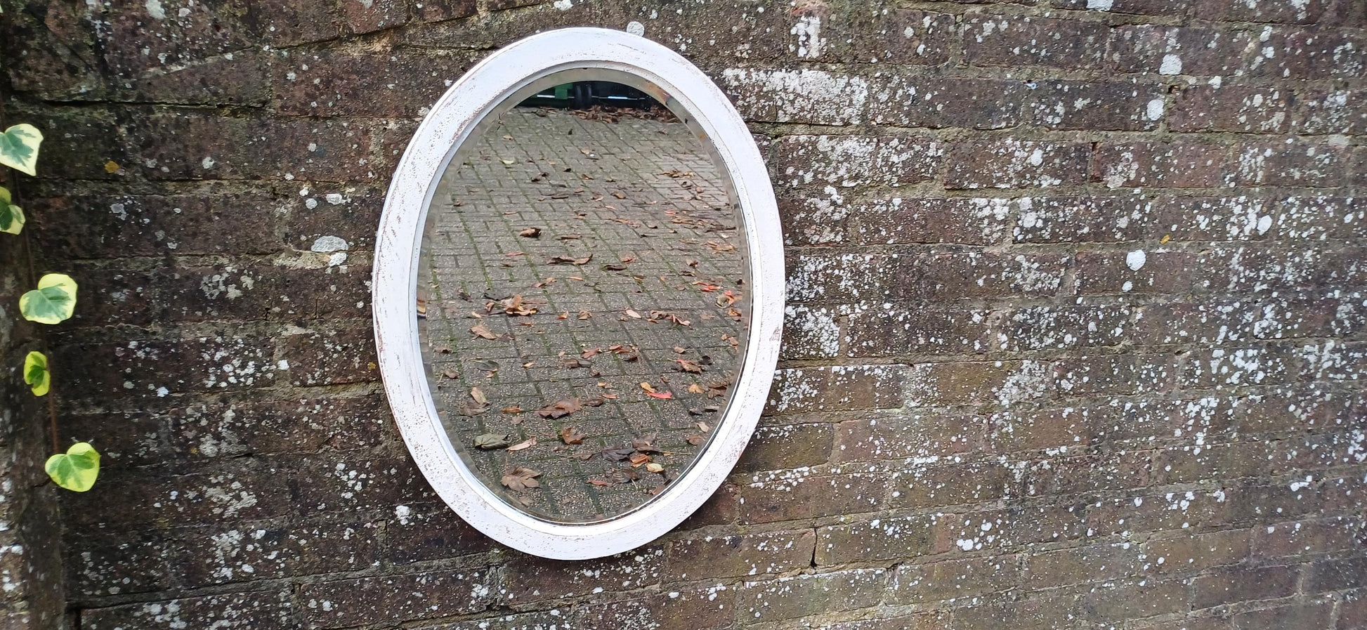 Bespoke Hand Painted and Distressed Vintage Early 20th Century Mahogany Oval Mirror Bevelled Glass