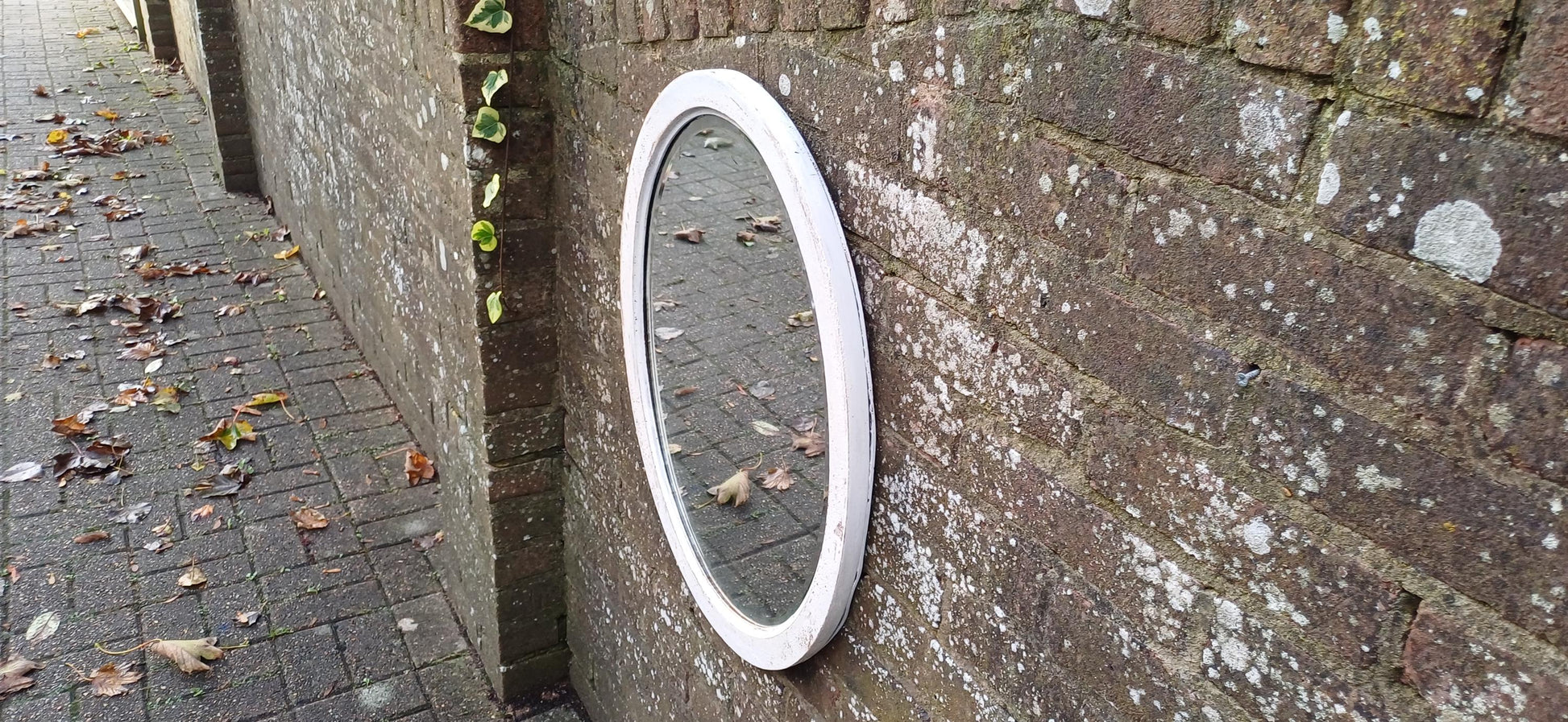 Bespoke Hand Painted and Distressed Vintage Early 20th Century Mahogany Oval Mirror Bevelled Glass
