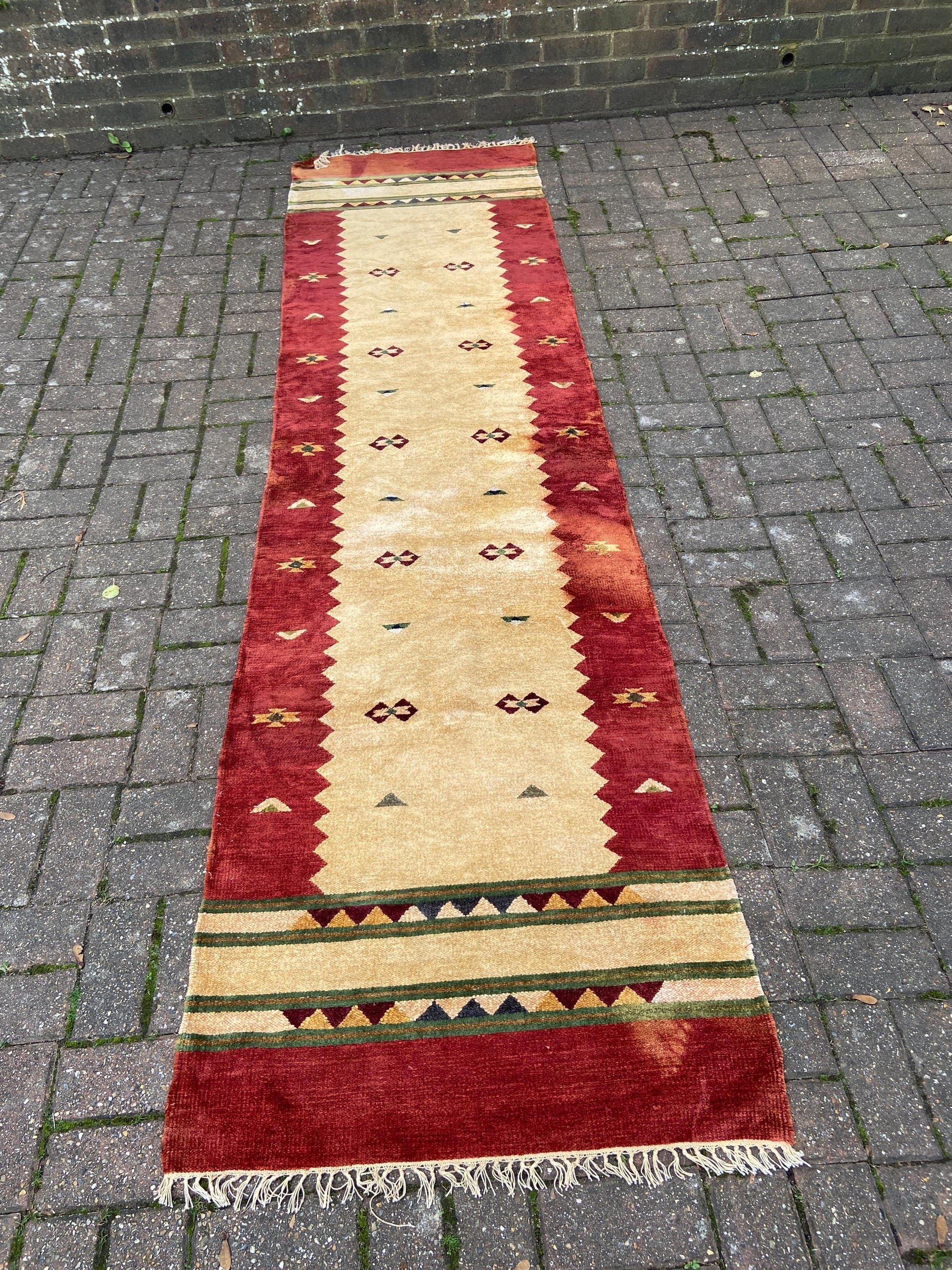 Vintage Runner Carpet or Rug - 295cm x 77cm - wool chenille runner for hallway or landing