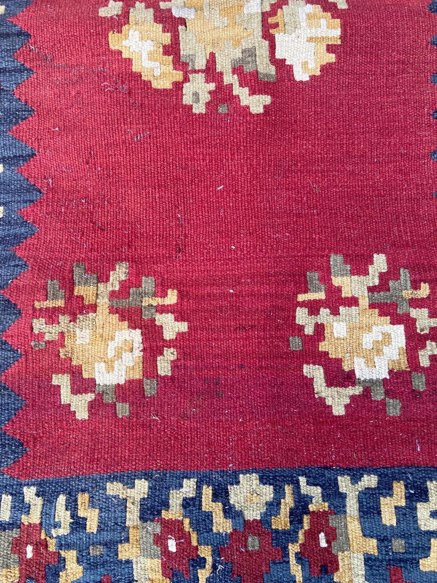 Vintage large kilim rug in red, dark blue/black - character rug 144cm x 89cm