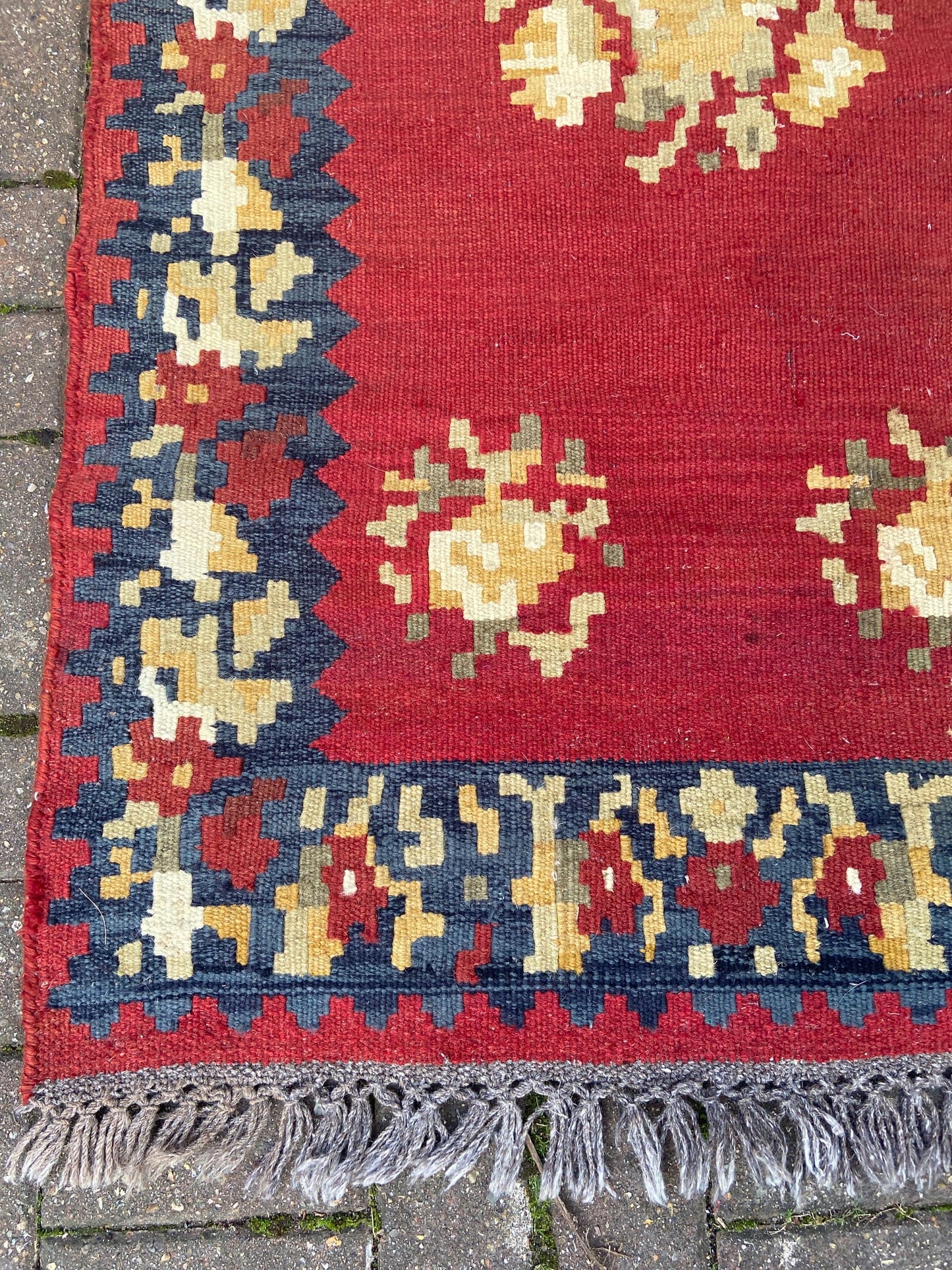 Vintage large kilim rug in red, dark blue/black - character rug 144cm x 89cm