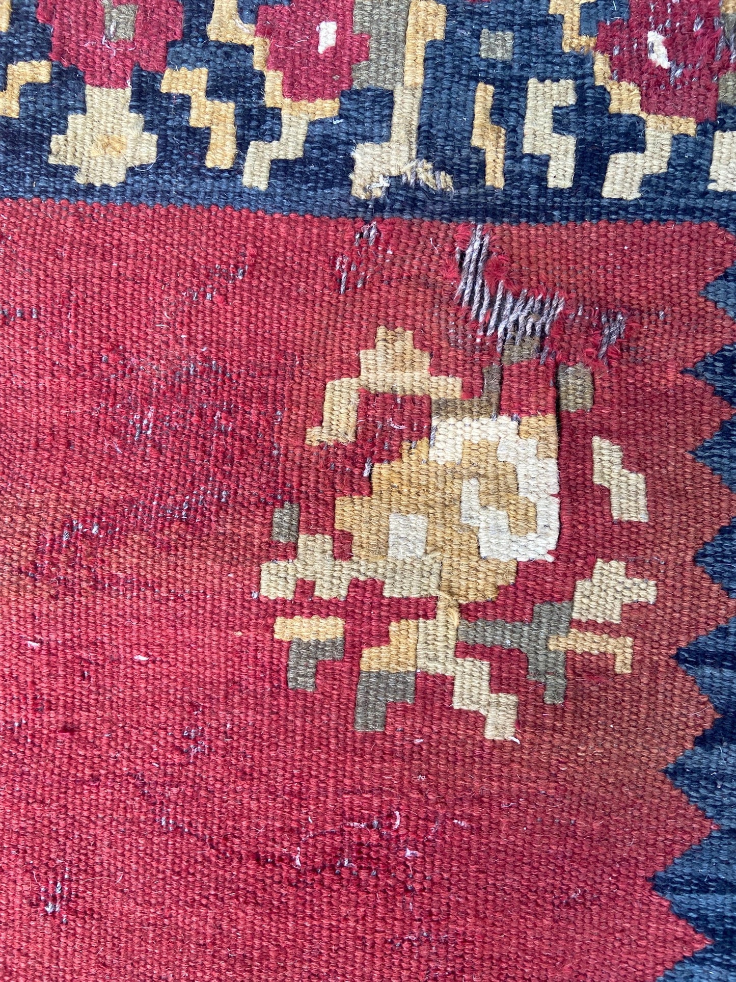 Vintage large kilim rug in red, dark blue/black - character rug 144cm x 89cm
