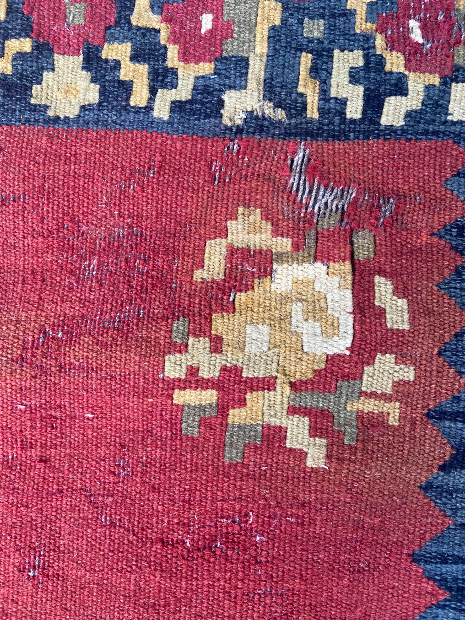 Vintage large kilim rug in red, dark blue/black - character rug 144cm x 89cm
