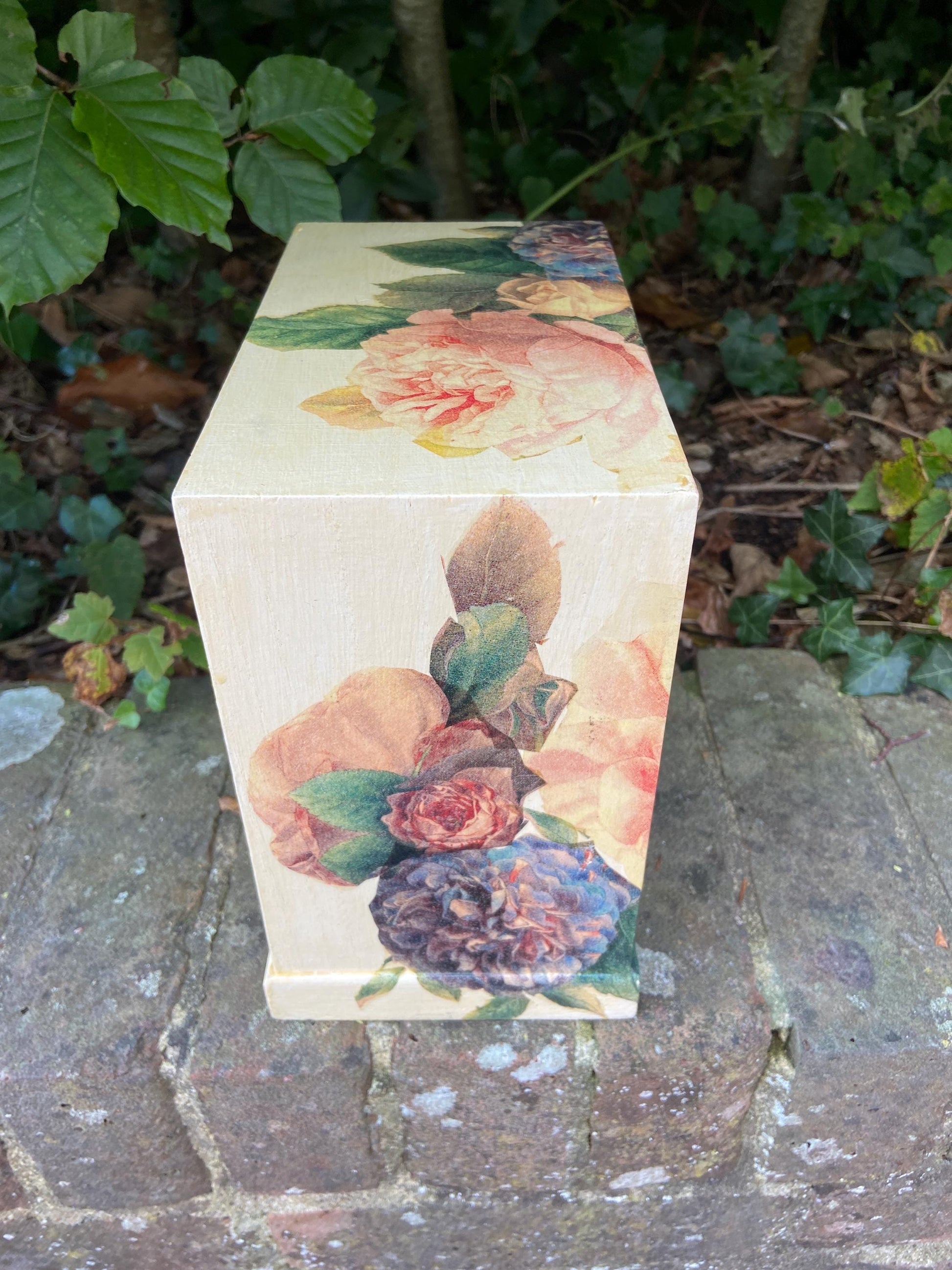 Vintage decoupage jewellery or trinket box, small treasure chest - floral box with 4 drawers