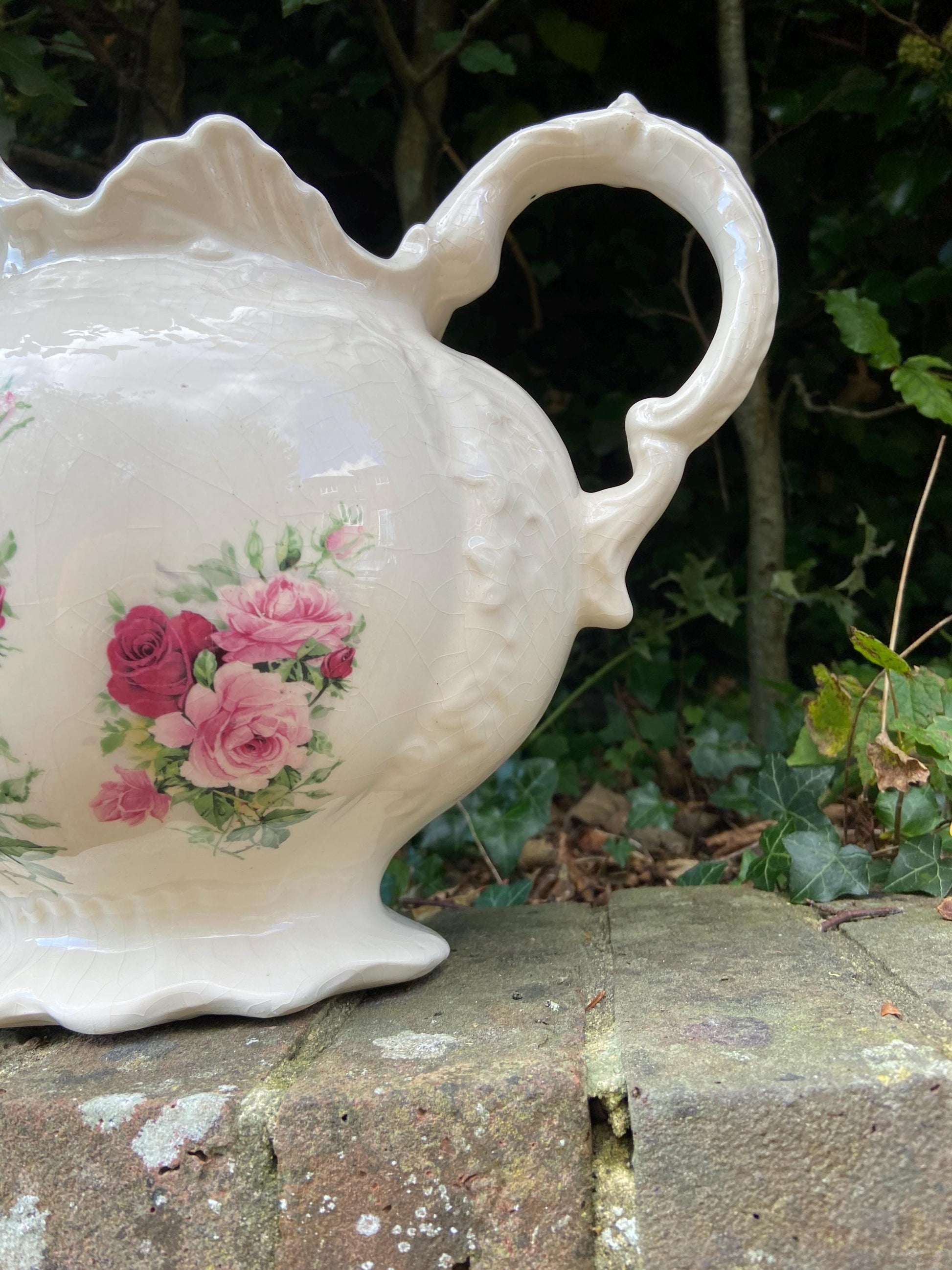 Very large China Jug made by Staffordshire Pottery - floral design - watertight