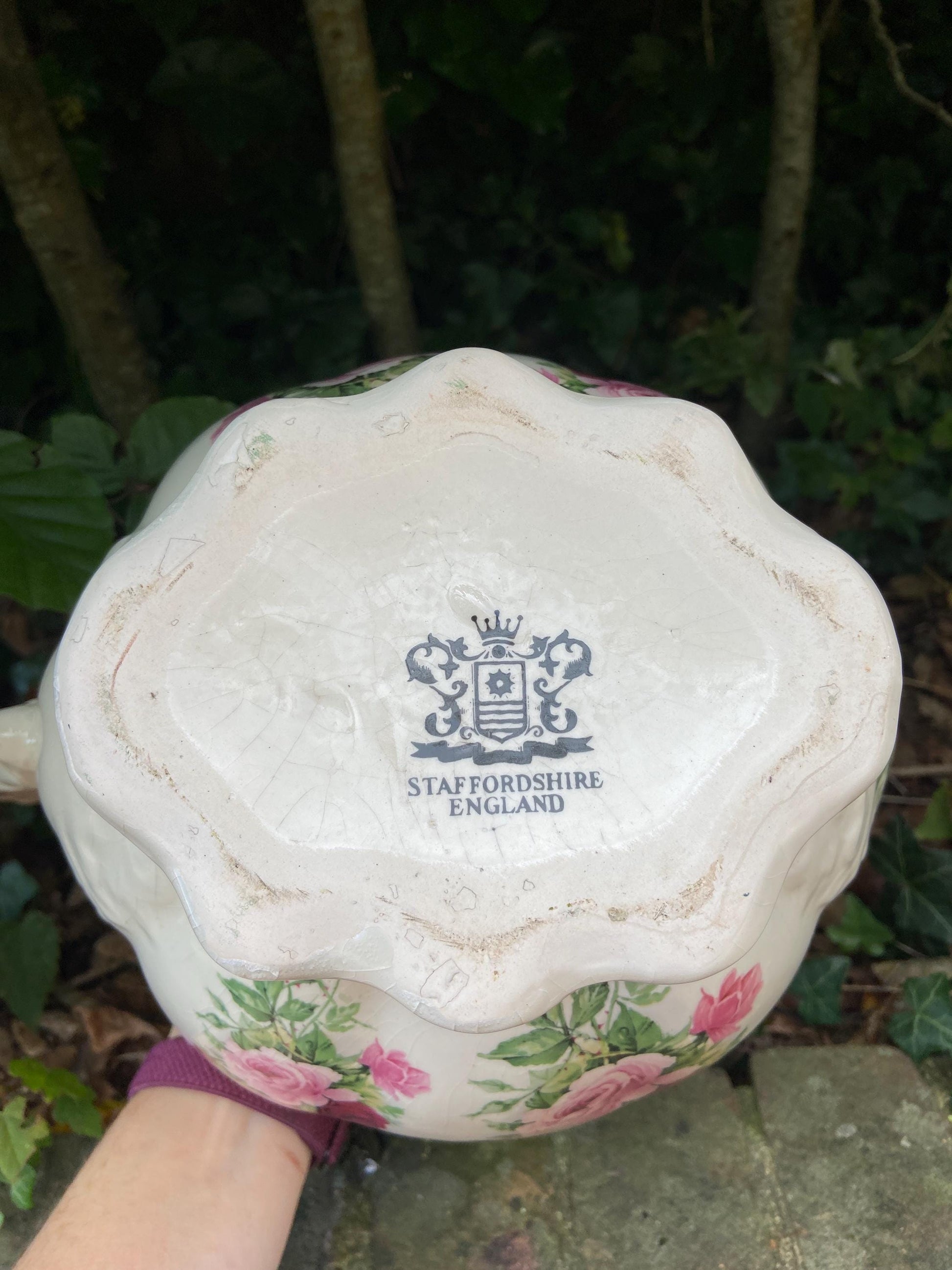 Very large China Jug made by Staffordshire Pottery - floral design - watertight