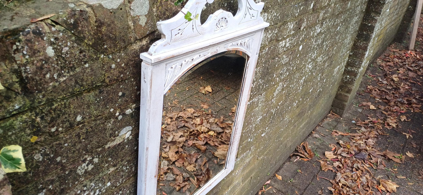 Beautiful Vintage Early 20th Century Decorative Painted Wall Mirror Bevelled Glass Upcycled Bespoke.
