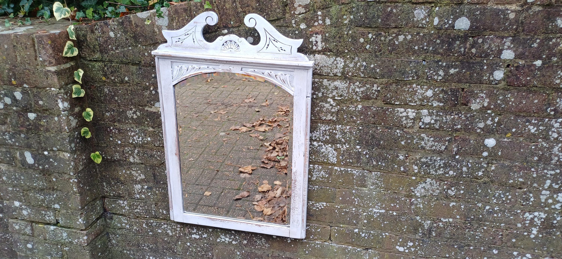 Beautiful Vintage Early 20th Century Decorative Painted Wall Mirror Bevelled Glass Upcycled Bespoke.