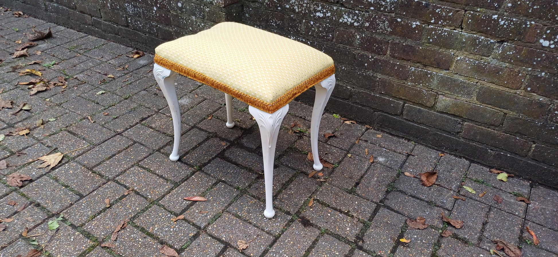 Vintage Retro Chic Upholstered Stool Newly Upholstered Stool Kitsch Hard Plastic Cabriole Legs.