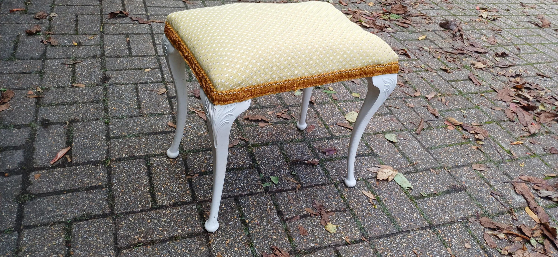 Vintage Retro Chic Upholstered Stool Newly Upholstered Stool Kitsch Hard Plastic Cabriole Legs.