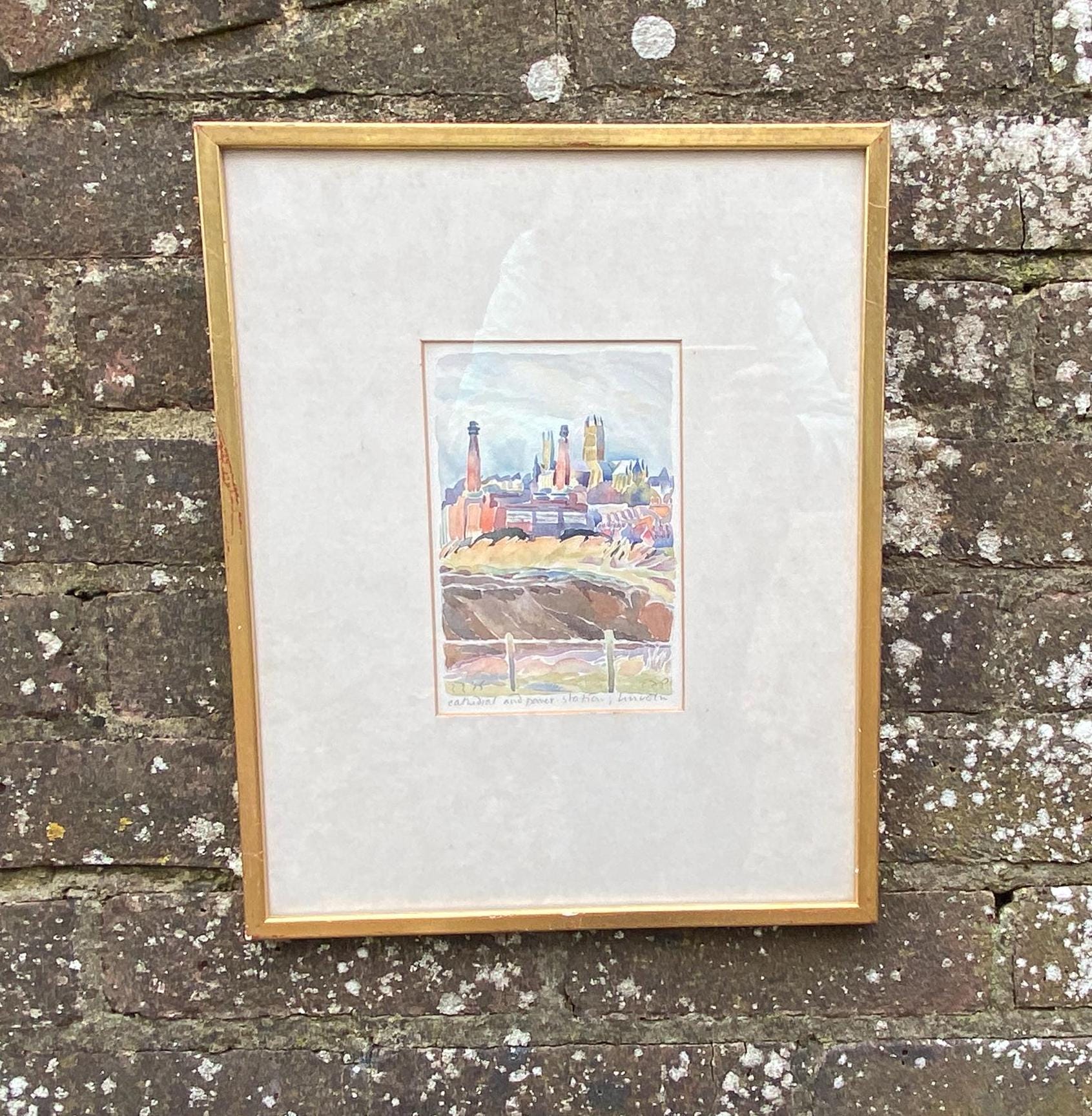 lovely watercolour of lincoln; glazed gilt wooden frame