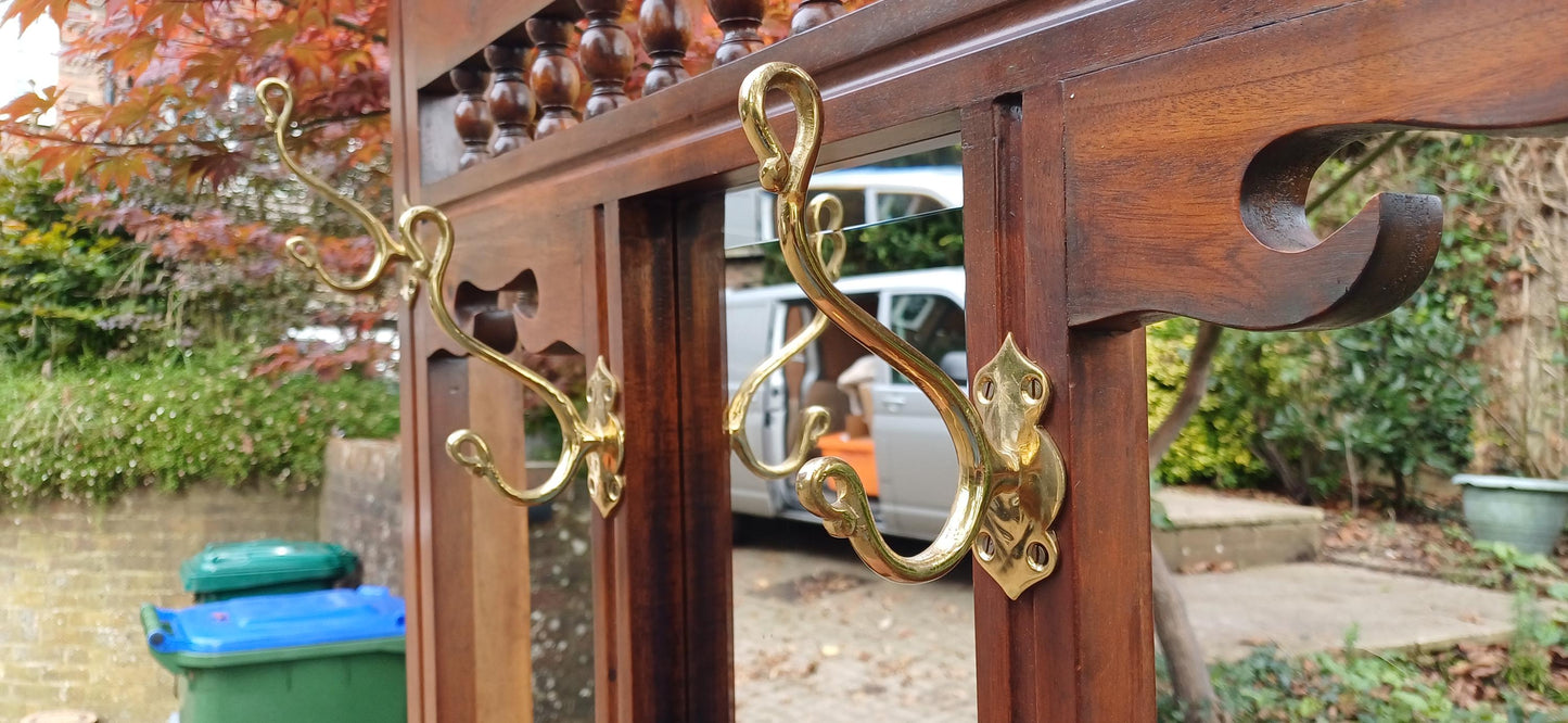 Vintage Victorian Style Solid Teak Hall Stand Entryway Stand Side Table Brass Features