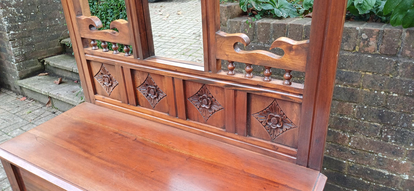 Vintage Victorian Style Solid Teak Hall Stand Entryway Stand Side Table Brass Features