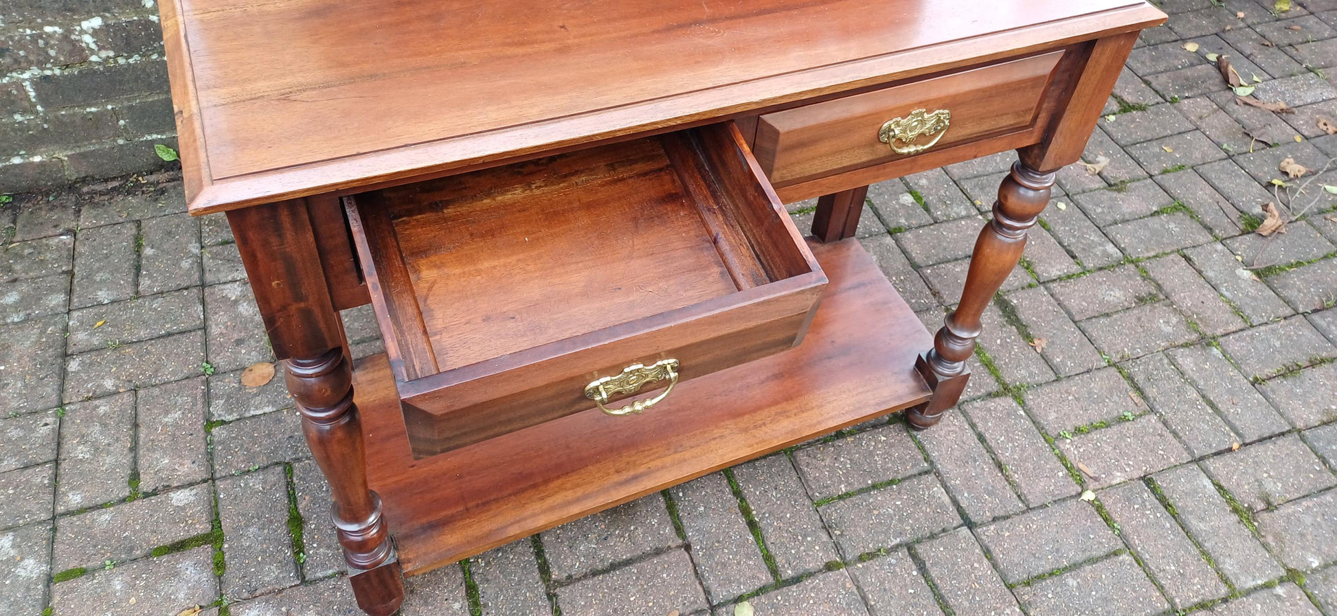 Vintage Victorian Style Solid Teak Hall Stand Entryway Stand Side Table Brass Features